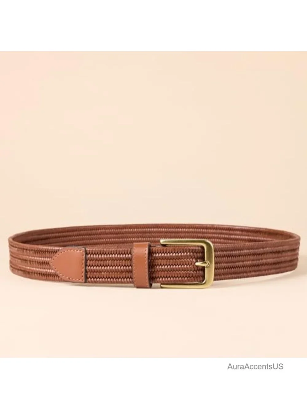 Men's Woven Stretch Leather Belt with Elastic Core, 1.25